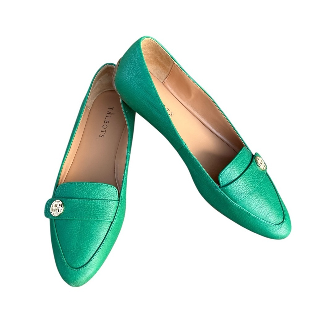 New Talbots Green Leather Francesca Pointed-Toe Slip On Driving Loafers 7 - Picture 2 of 10